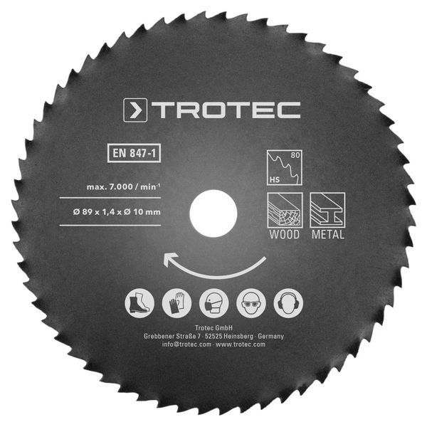 Набор пильных дисков Trotec 1 HSS 89х10х1,4 HS60/HS80 Metal (2 шт) (6215001301) DAS2961 фото