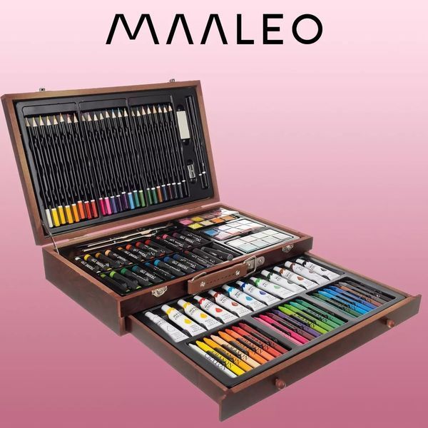 Большой набор для рисования 129 элементов Maaleo 21644 в деревянном чемодане 22080 фото