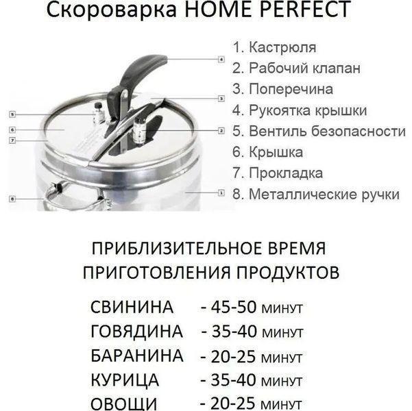 Скороварка з нержавіючої сталі 5 літрів Home Perfect, Туреччина 714 фото