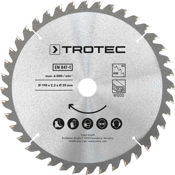 Диск пильный Trotec 190х20х2,2 HW40 Wood (3 шт) (6215001331) DAS2967 фото