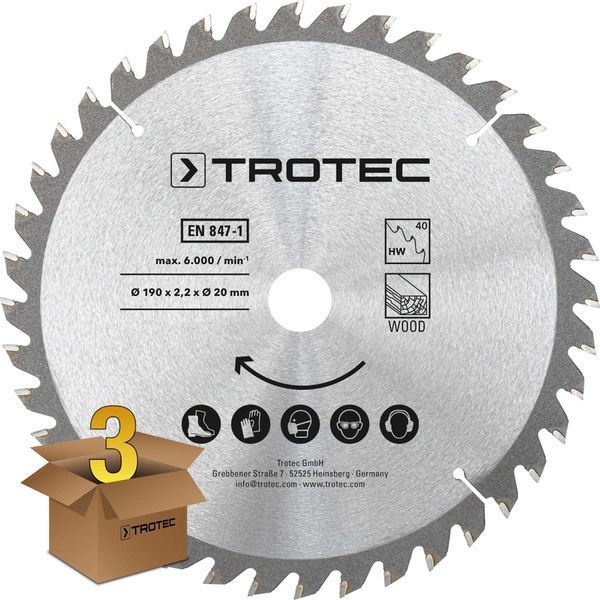 Диск пильный Trotec 190х20х2,2 HW40 Wood (3 шт) (6215001331) DAS2967 фото