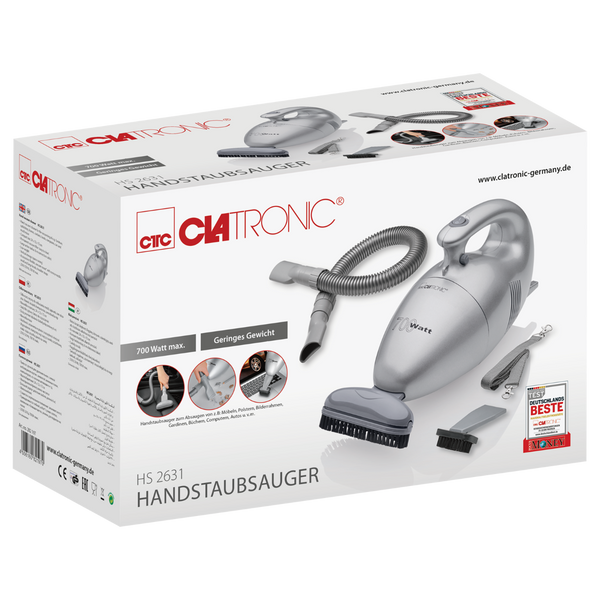 Пылесос&nbsp;ручный безмешковый с насадками Clatronic HS 2631 700 Вт кабель питания 6 м 12303 фото
