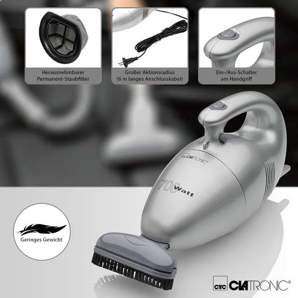 Пылесос&nbsp;ручный безмешковый с насадками Clatronic HS 2631 700 Вт кабель питания 6 м 12303 фото