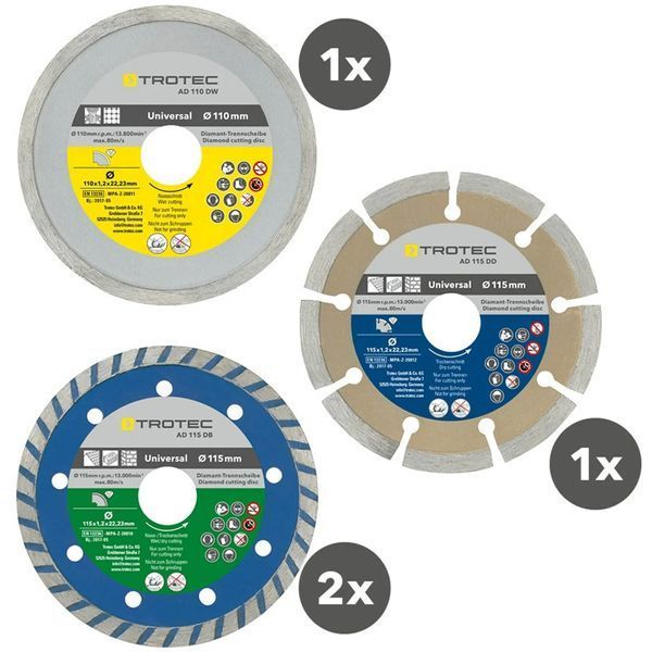 Набор отрезных алмазных дисков Trotec 110/115х22.23х1.2 (4 шт) (6225001121) DAS2971 фото