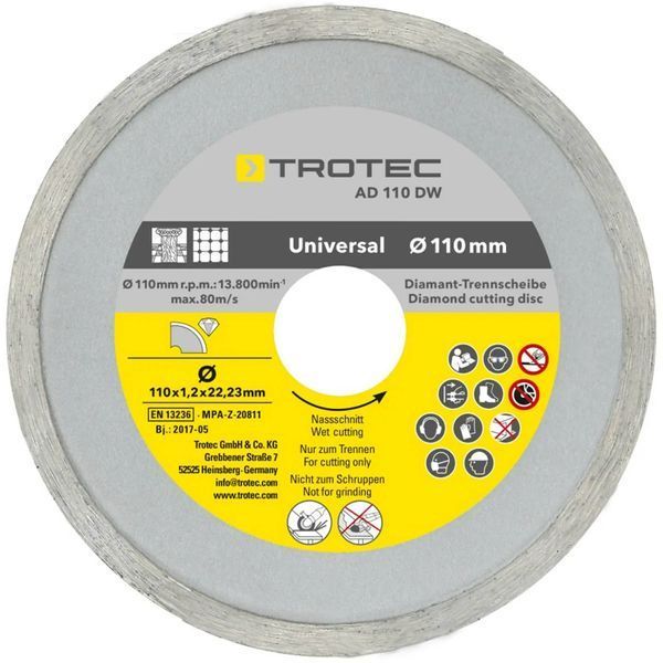 Набор отрезных алмазных дисков Trotec 110/115х22.23х1.2 (4 шт) (6225001121) DAS2971 фото