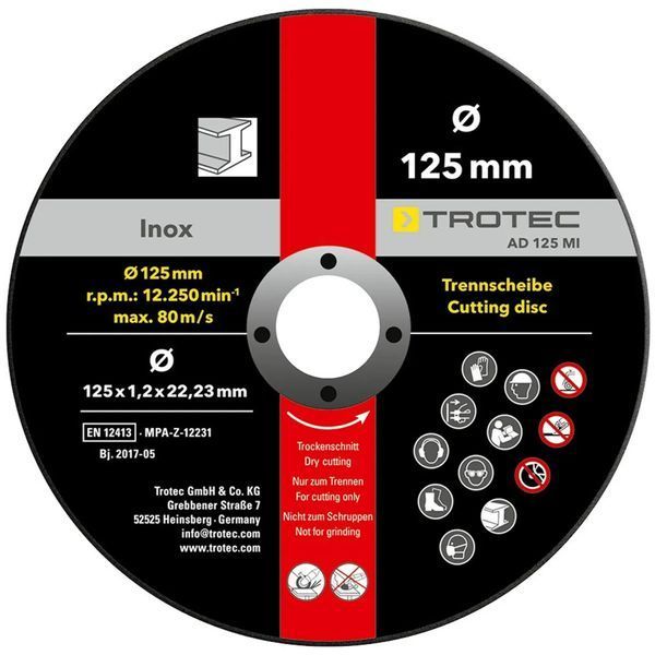Круг отрезной по металлу Trotec 125х22.23х1.2 (12 шт) (6225001111) DAS2972 фото