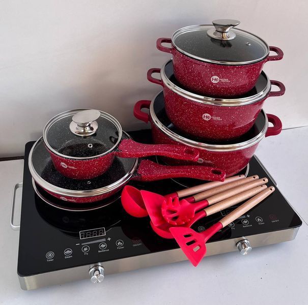 Набір посуду Higher Kitchen HK-305 17 предметів з кришками з гранітним покриттям | каструлі | ківш | сковорода 746 фото