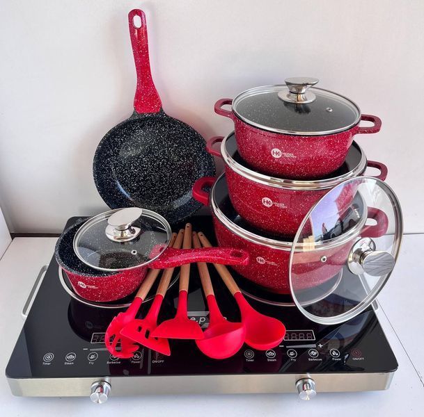 Набір посуду Higher Kitchen HK-305 17 предметів з кришками з гранітним покриттям | каструлі | ківш | сковорода 746 фото
