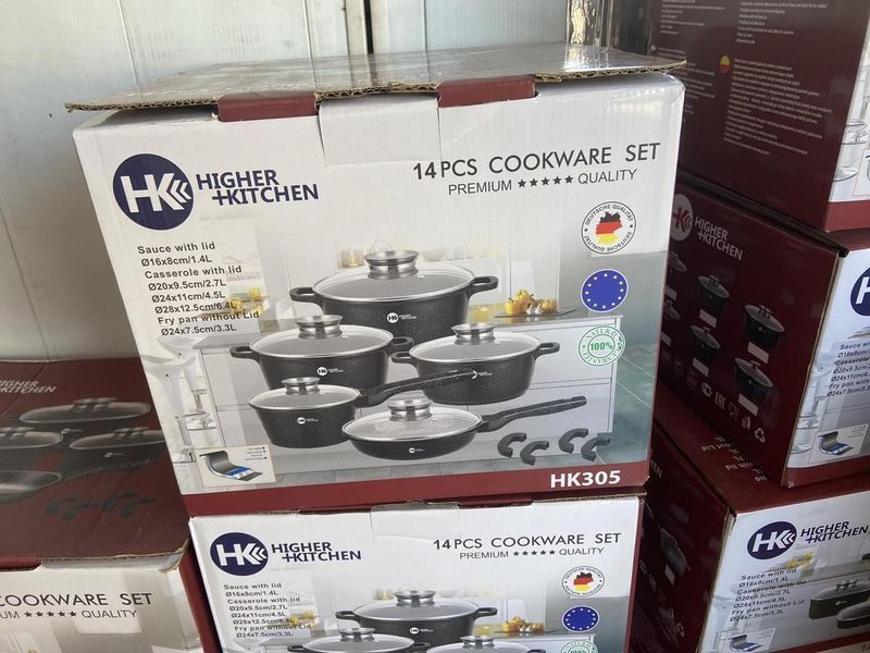 Набір посуду Higher Kitchen HK-305 17 предметів з кришками з гранітним покриттям | каструлі | ківш | сковорода 746 фото
