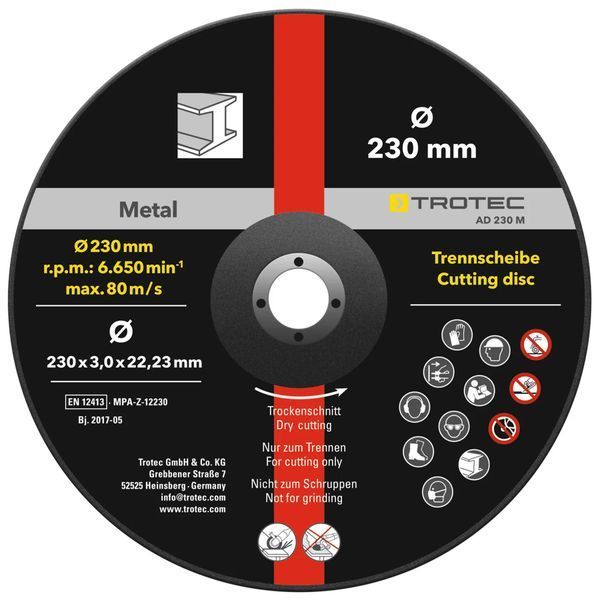 Круг отрезной по металлу Trotec 230х22.23х3.2 (5 шт) (6225001211) DAS2975 фото