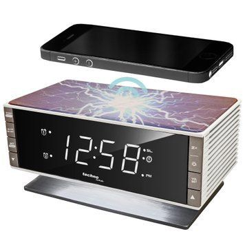 Годинник настільний з радіо Technoline WT487 Wireless Mobile Charging White/Brown (WT487) DAS2478 фото