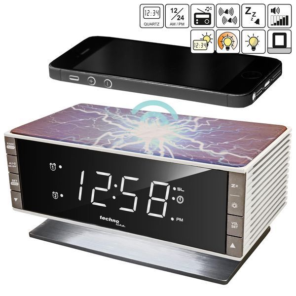 Годинник настільний з радіо Technoline WT487 Wireless Mobile Charging White/Brown (WT487) DAS2478 фото