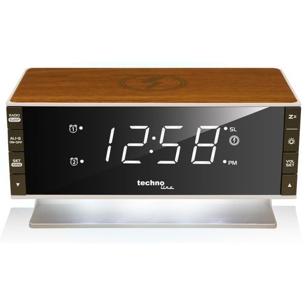 Годинник настільний з радіо Technoline WT487 Wireless Mobile Charging White/Brown (WT487) DAS2478 фото
