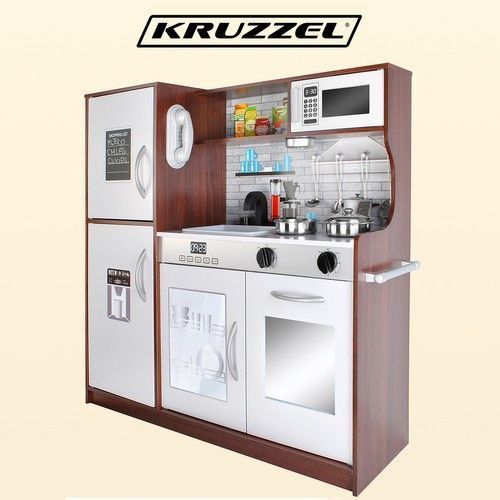 Кухня детская деревянная Kruzzel 22114 с посудой и светом КОРИЧНЕВАЯ 25558 фото