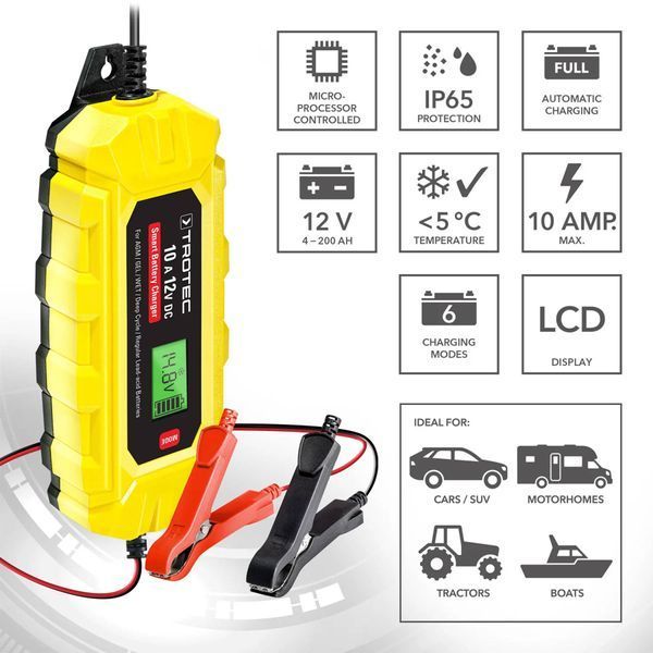 Зарядное устройство для автомобильного аккумулятора Trotec PBCS 10A, 12V, 4-200Ah (4675000015) DAS2858 фото