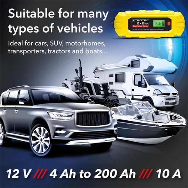 Зарядное устройство для автомобильного аккумулятора Trotec PBCS 10A, 12V, 4-200Ah (4675000015) DAS2858 фото