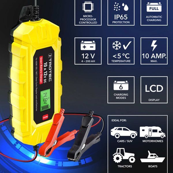 Зарядное устройство для автомобильного аккумулятора Trotec PBCS 10A, 12V, 4-200Ah (4675000015) DAS2858 фото