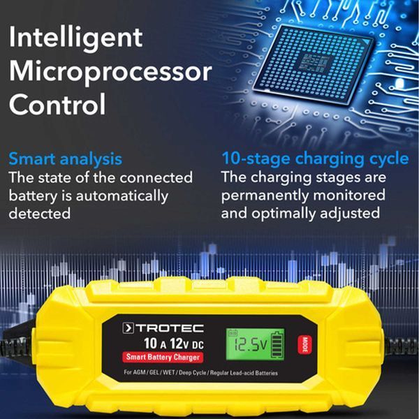 Зарядное устройство для автомобильного аккумулятора Trotec PBCS 10A, 12V, 4-200Ah (4675000015) DAS2858 фото