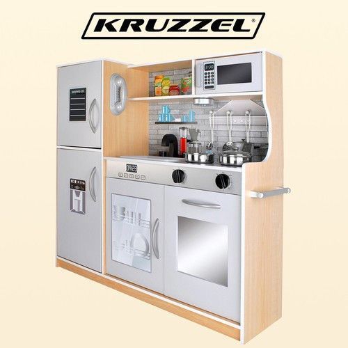 Кухня детская деревянная Kruzzel 22115 с посудой и светом БЕЖЕВАЯ 25548 фото
