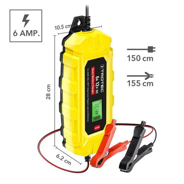 Зарядное устройство для автомобильного аккумулятора Trotec PBCS 6A, 12V, 4-150Ah (4675000010) DAS2859 фото