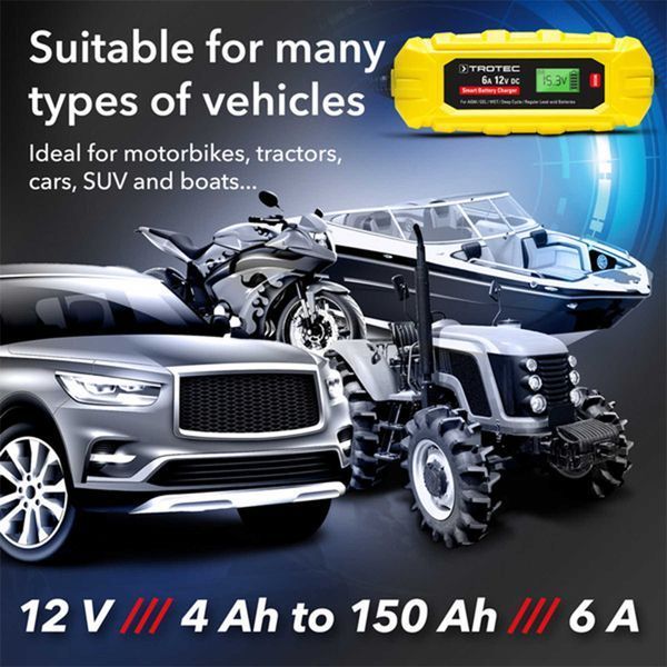 Зарядное устройство для автомобильного аккумулятора Trotec PBCS 6A, 12V, 4-150Ah (4675000010) DAS2859 фото