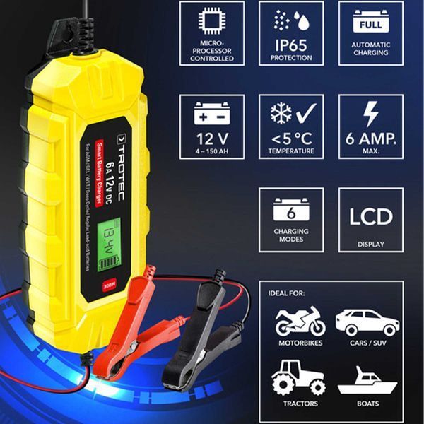 Зарядное устройство для автомобильного аккумулятора Trotec PBCS 6A, 12V, 4-150Ah (4675000010) DAS2859 фото
