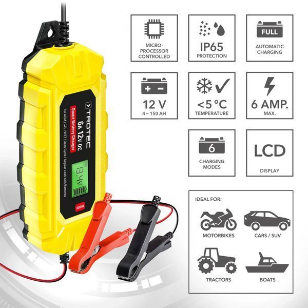 Зарядное устройство для автомобильного аккумулятора Trotec PBCS 6A, 12V, 4-150Ah (4675000010) DAS2859 фото