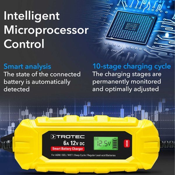 Зарядное устройство для автомобильного аккумулятора Trotec PBCS 6A, 12V, 4-150Ah (4675000010) DAS2859 фото