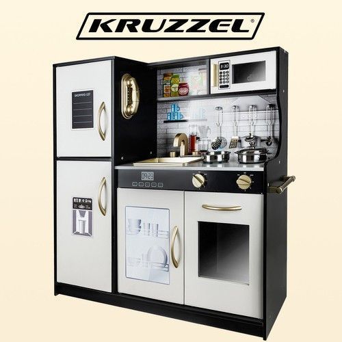 Кухня детская деревянная Kruzzel 22116 с посудой и светом ЧЕРНАЯ 25527 фото