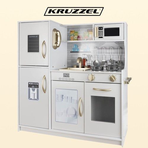Кухня детская деревянная Kruzzel 22117 с посудой и светом БЕЛАЯ 25494 фото