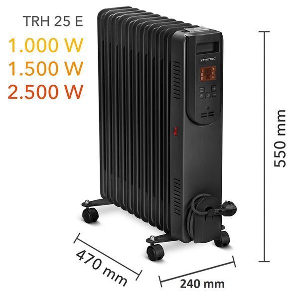 Обогреватель масляный Trotec TRH 25 E 2500W Black (1410000720) DAS2766 фото