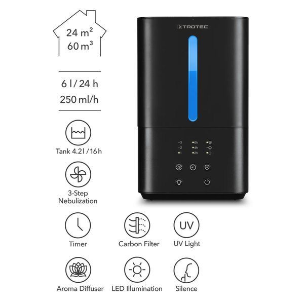 Зволожувач повітря ультразвуковий Trotec B 4 E Black (1160000053) DAS2847 фото