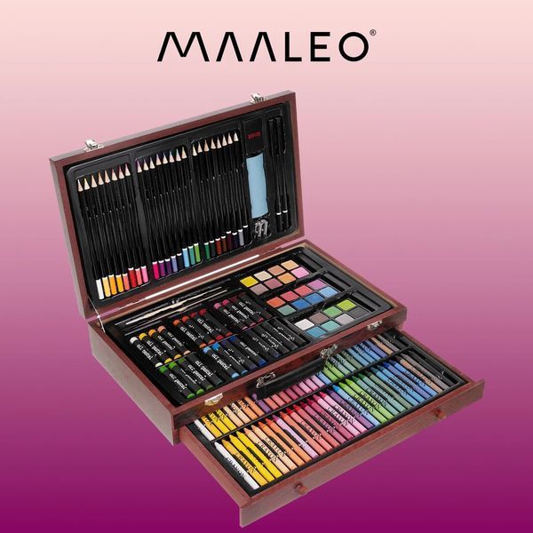 Набор для рисования в деревянном чемодане 143 предмета Maaleo 15611 22493 фото