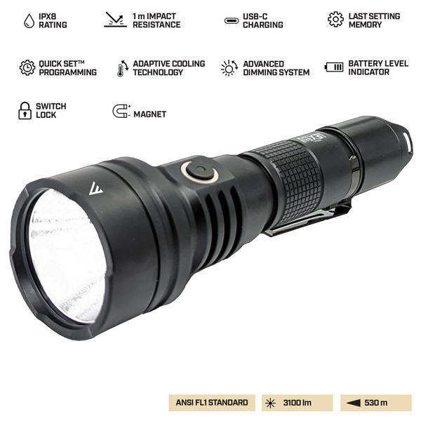 Ліхтар тактичний Mactronic Black Eye X31 (3100 Lm) Programmable Rechargeable Type-C (THH0081) DAS303954 фото