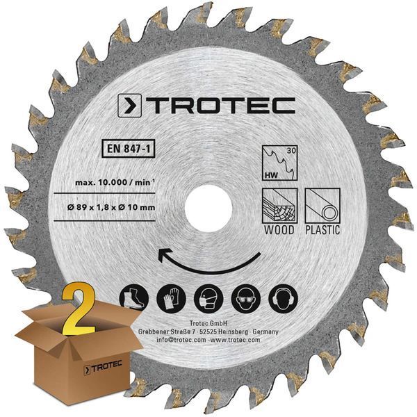 Диск пильный Trotec 3 TCT 89х10х1,8 HW30 Wood/Plastic (2 шт) (6215001303) DAS2959 фото