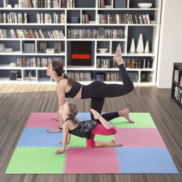 Коврик-пазл ONE FITNESS MP10 9 частей 176х176х1см розово-зелено-голубой 26351 фото