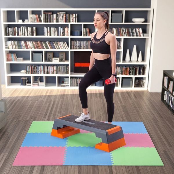 Коврик-пазл ONE FITNESS MP10 9 частей 176х176х1см розово-зелено-голубой 26351 фото